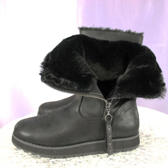 Skechers Women’s Warm Tech Memory Foam Faux Fur Zip Boots – Black - Picture 7 of 9